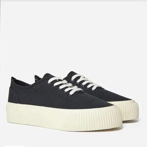 EVERLANE The Forever Platform Sneaker Black Organic Cotton Lace Up Size 9 NEW